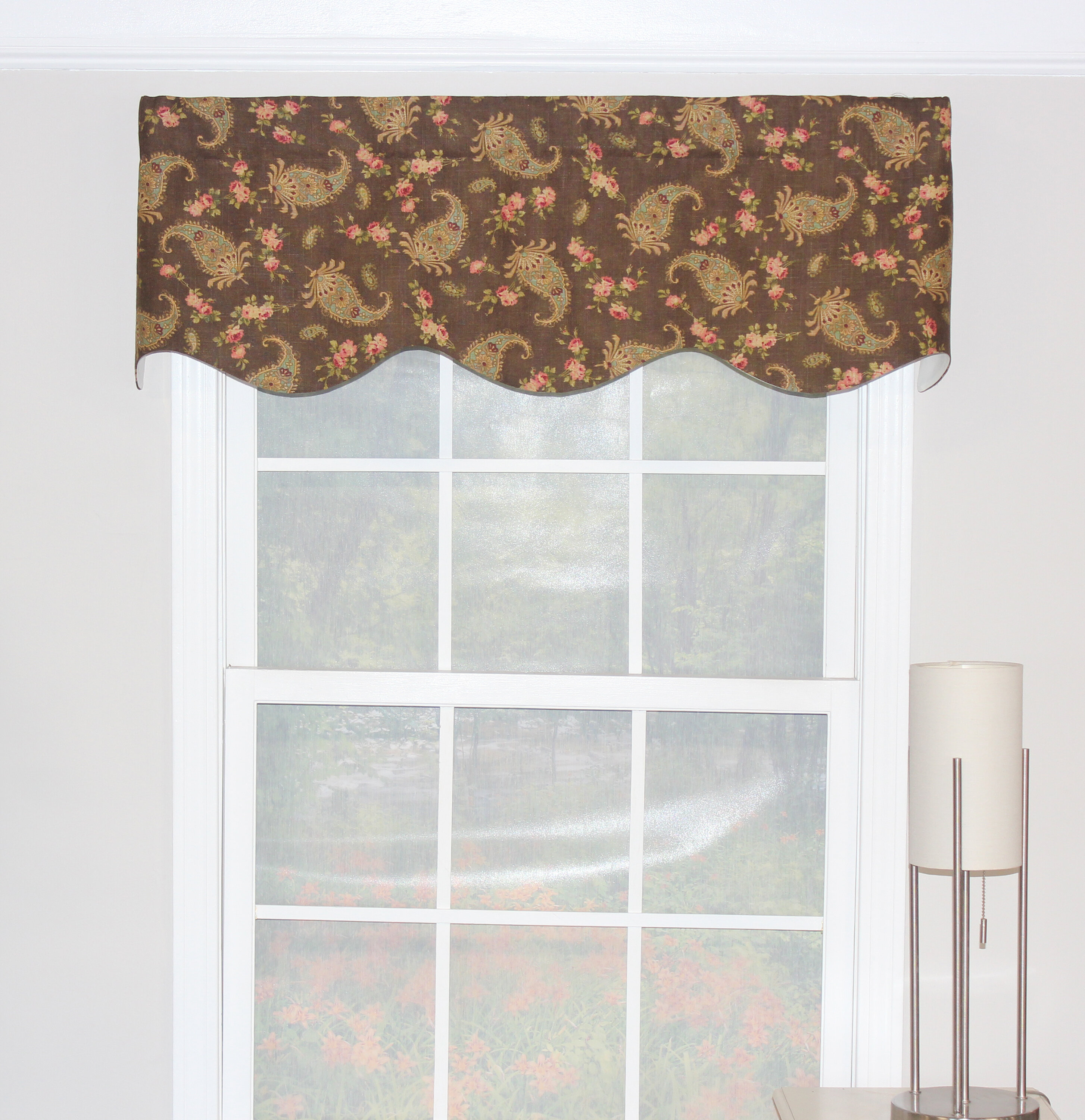 RLF Home Paisley Scalloped 50.00'' Window Valance in Brown | Wayfair