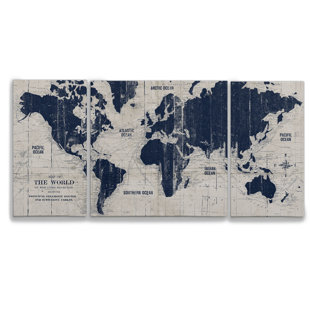 Navy World Map Canvas Wayfair