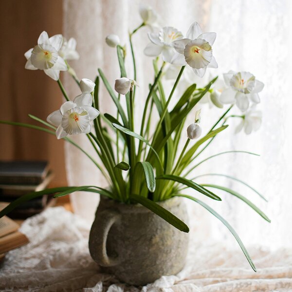 Artificial Flower Wedding Decor Yellow Daffodils Boxwood Purple Shrubs Greenery 
