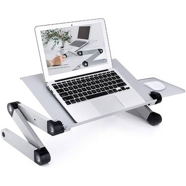 RAINBEAN Adjustable Laptop Stand Table for Bed,Portable Lap Desk Stand Compatible Notebook Tablets MacBook,Foldable Lift Bracket Aluminum Ergonomics Design,Office or Home Desk-White 