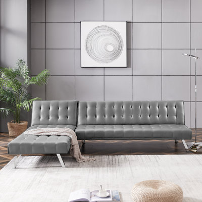Revolve Modern Upholstered Sofa With Reversible Sectional Chaise Grey Orren Ellis Leather Type Gray Faux Leather