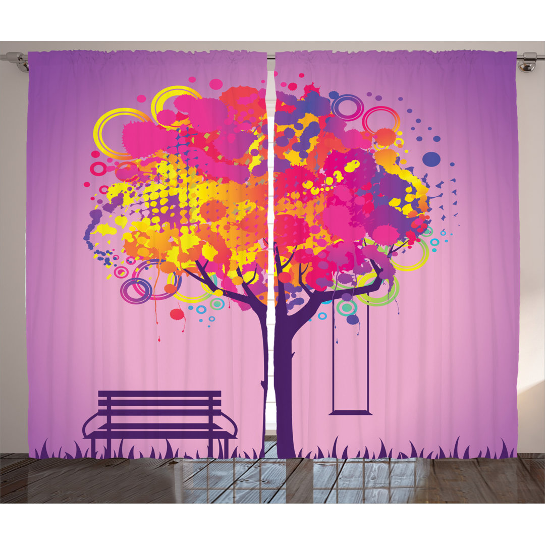 East Urban Home 2-tlg. Vorhang-Set Retro-Bild, blickdicht