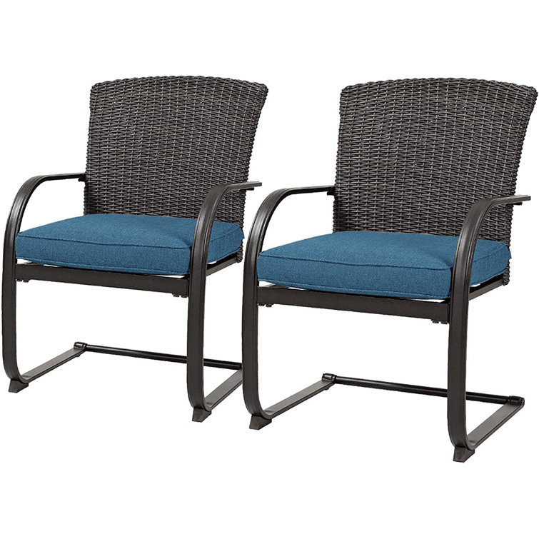 Grand patio 3 Piece Wicker Conversation Set with C-Spring Motion Grey Cushions Outdoor Bistro Set with Steel Table Furniture Set 