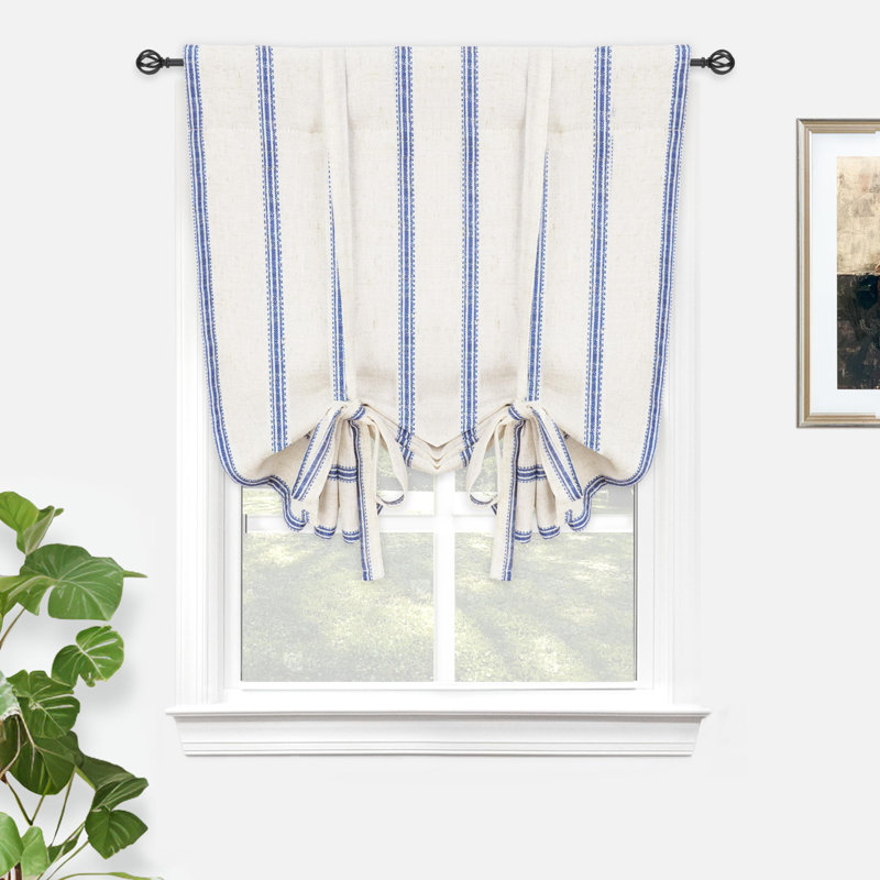 Waddah Farmhouse Double Layer Linen Blackout Tie Up Curtains Thermal Insulated Vertical Striped Fully Lined Balloon Roman Shade Bathroom Window Adjustable Rod Pocket  Size per Panel: 45" W x 63" L, Curtain Color: Gray