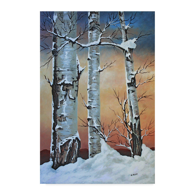 Millwood Pines Winter Sunset Behind Trees Acrylic Painting Print
