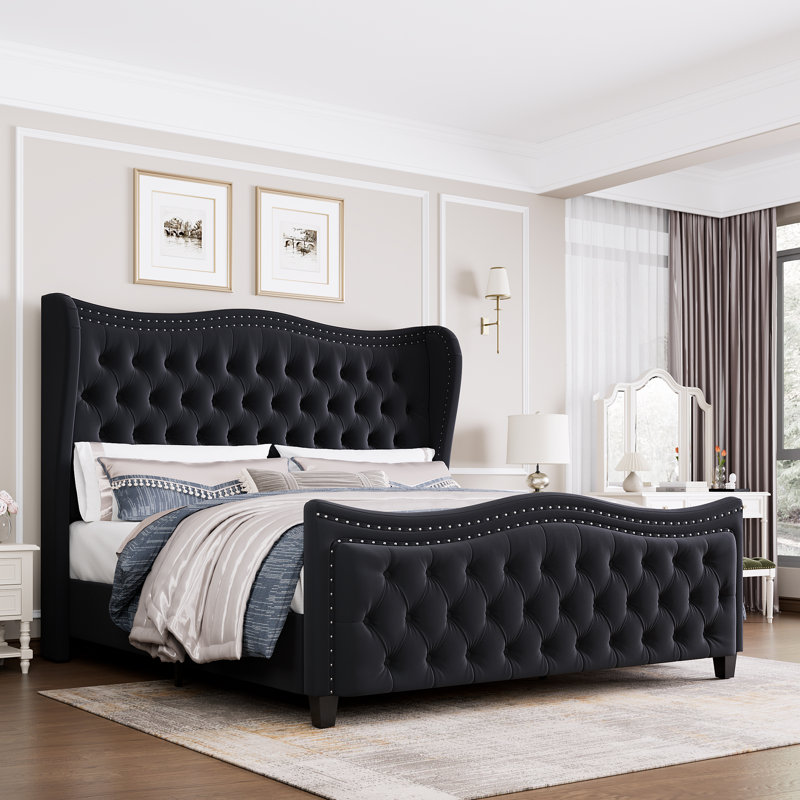 Metter Upholstered Wingback Bed Color: Black, Size: King