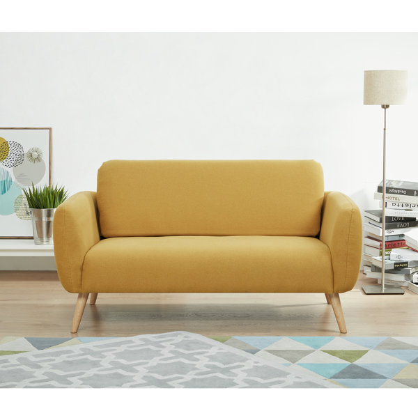 Wrought Studio Mid-Century Modern 2-Seat Light Grey Fabric Sofa, Soft Loveseat Couch Suitable ...