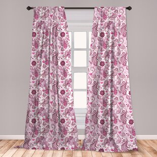 Ambesonne Purple Curtains Scales Swirls And Hearts In Romantic Depiction Of Nature With Birds And Flowers Window Treatments 2 Panel Set For Living