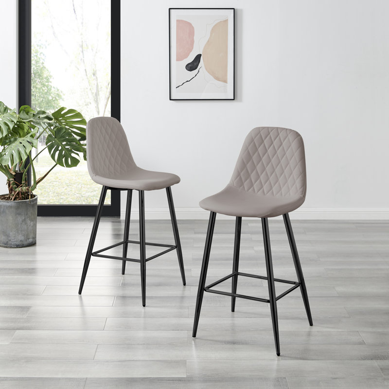 Morral Luxury Quilted Counter Breakfast Bar Stool - Faux Leather Upholstered Design (Set of 2)