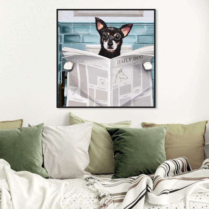 Animals 'Occupied Bathroom Chihuahua' Dogs and Puppies - Graphic Art Print on Canvas
