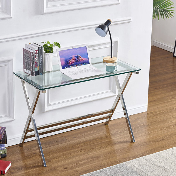 Metal Legs Tempered Glass Desk Wayfair Ca