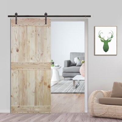 Paneled Wood Unfinished Mid Bar Barn Door With Installation