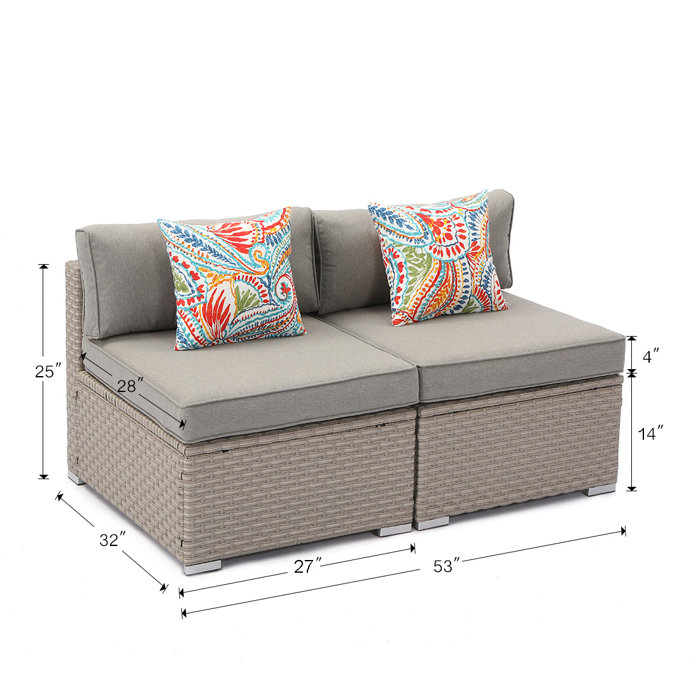 Gotthard 2 Piece Outdoor Furniture Add On Armless Chairs For Expanding Chocolate Brown Wicker Sectional Sofa Set W Dark Grey Thick Cushions Gotthard 2 Piece Outdoor Furniture Add On Armless Chairs For Expanding Chocolate Brown Wicker Sectional Sofa Set W Dark Grey Thick Cushions