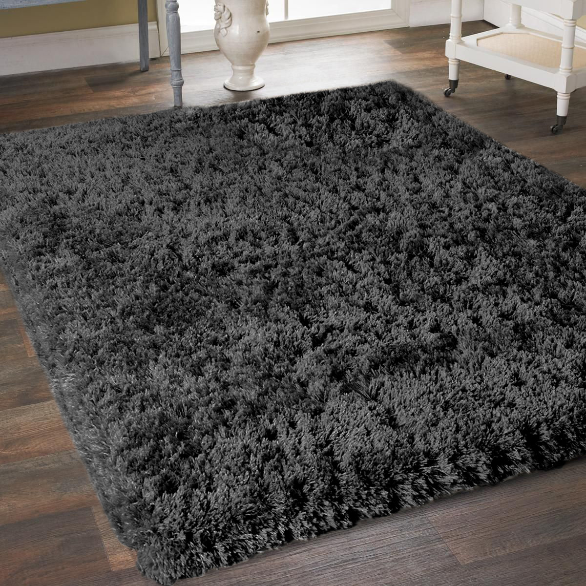 Shanklin Soft Thick Plush Cozy Handmade Black Area Rug