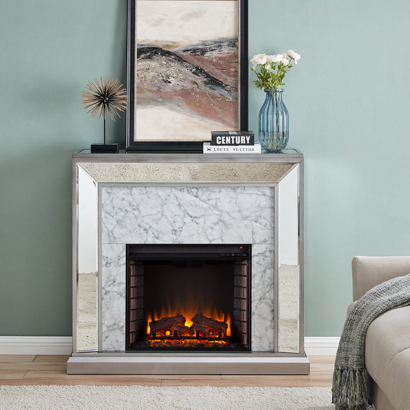 Mercer41 Trandling Mirrored Faux Marble Fireplace Wayfair