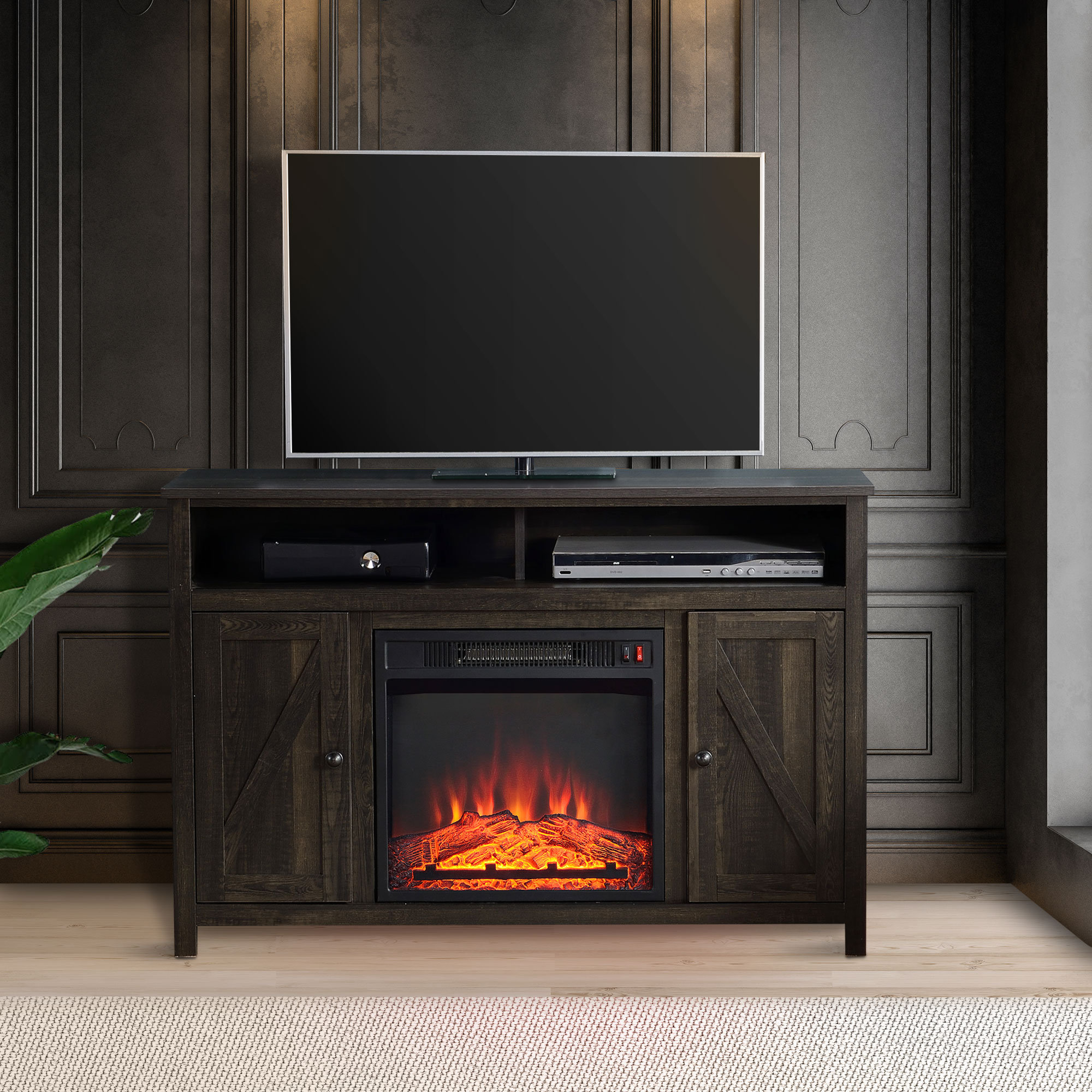 Gracie Oaks Emaly TV Stand for TVs up to 48" with Fireplace Included
