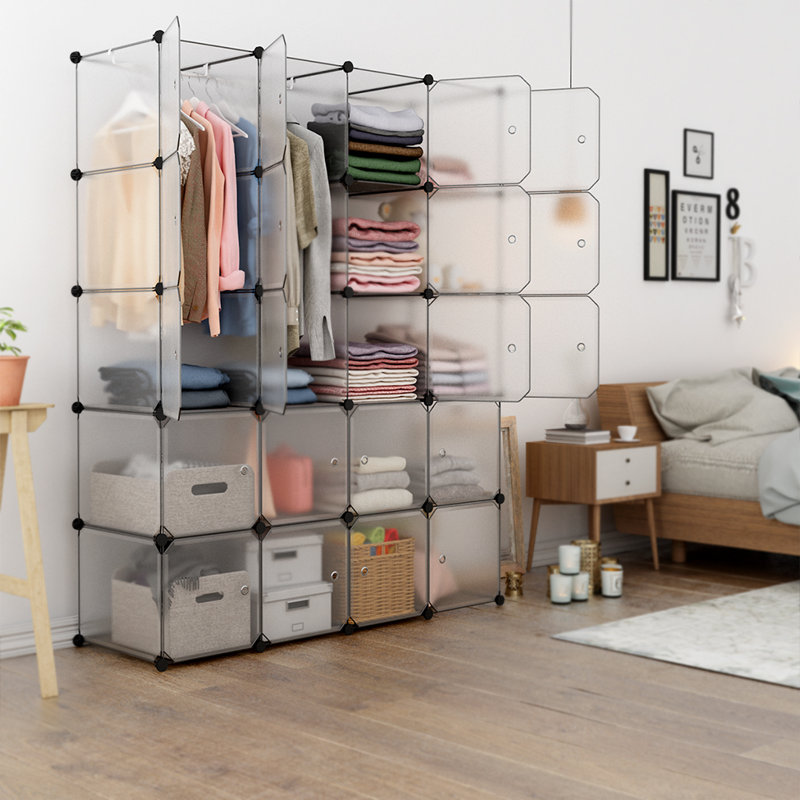 Rebrilliant Carlisle 58 W 20 Cube Diy Modular Cubby Shelving Storage Organizer Extra Large Wardrobe With Clothes Rod Reviews Wayfair