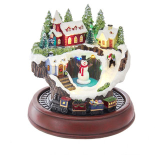 christmas village and train set