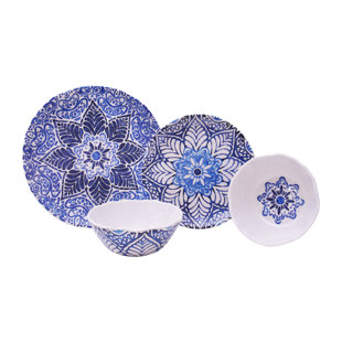 Outdoor Dinnerware Sets You Ll Love Wayfair Rustic Medallion 12 Piece Melamine Dinnerware Set Service For 4