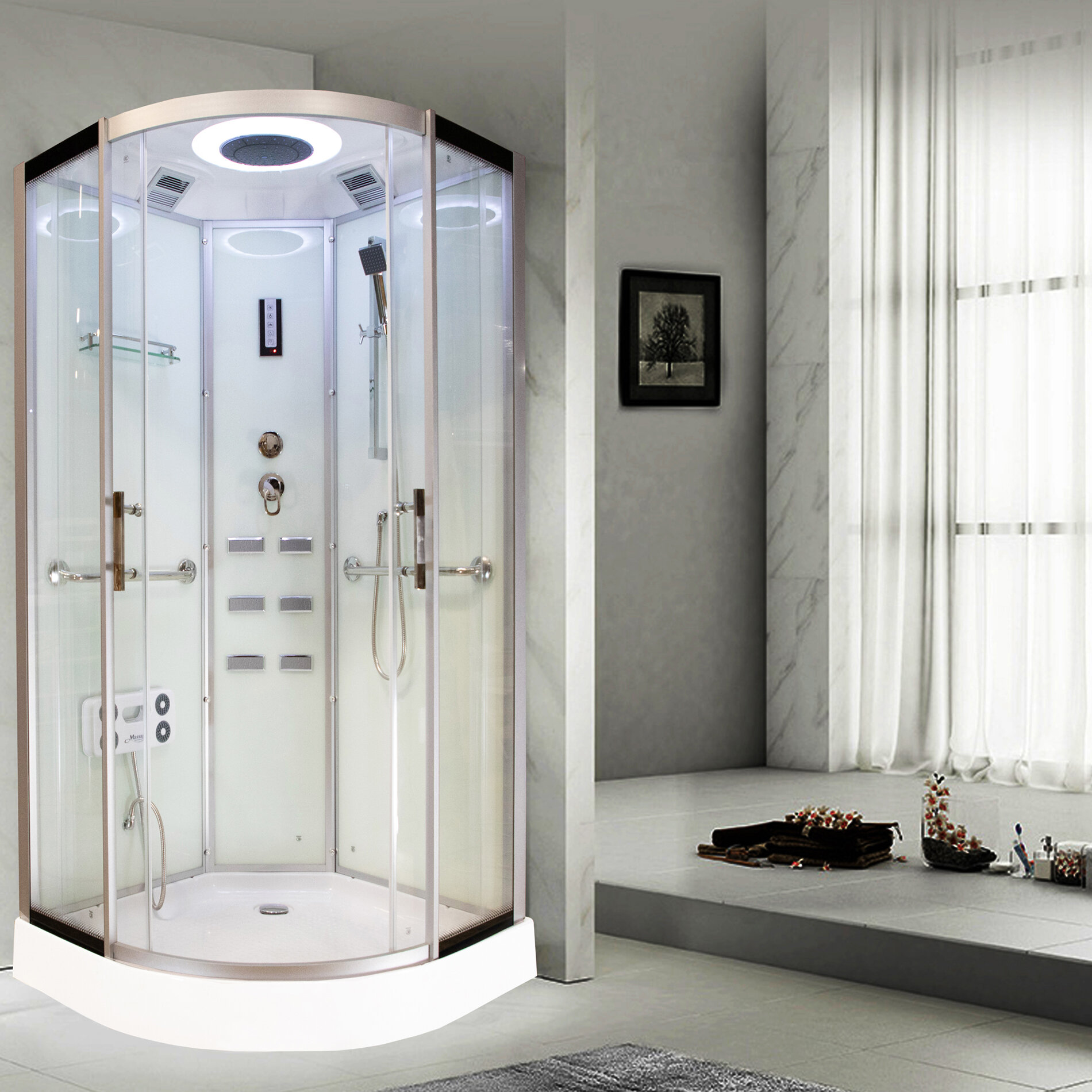 Royal Home Showers 40" W x 86" H Round Sliding Steam Shower | Wayfair