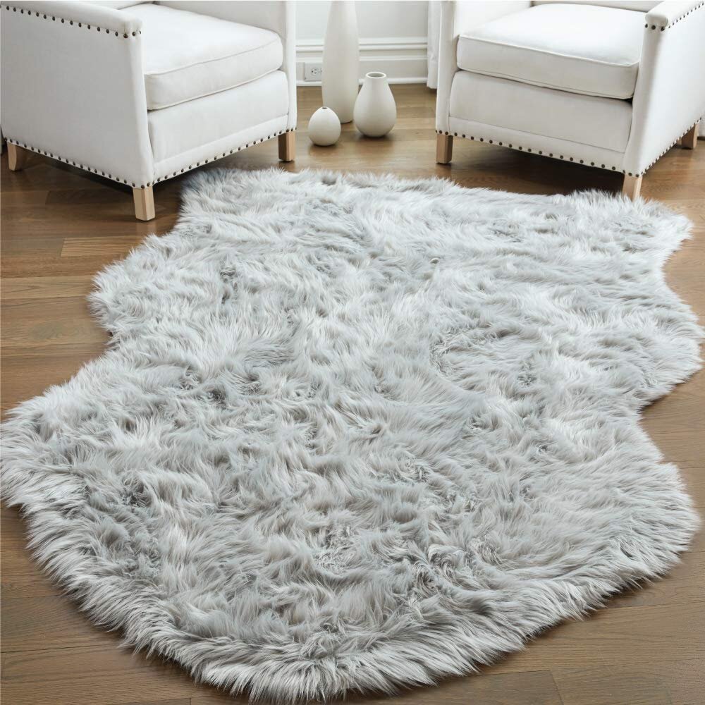 Soft Sheepskin Plain Fluffy Skin Fake Faux Fur Rug Washable Sofa Mat Small Rugs