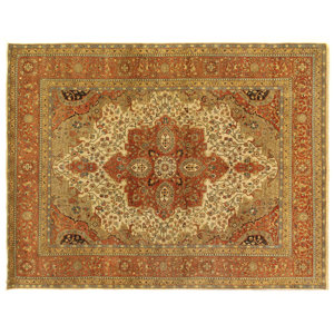Fine Serapi Knotted Ivory/Rust Handmade Area Rug