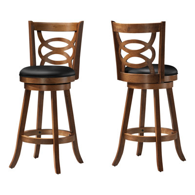 Robicheaux Bar Stool, Swivel, Counter Height, Kitchen, Wood, Pu Leather Look, Brown, Black