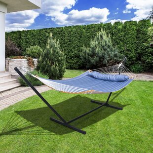 2 Persons/Double Hammock Cotton with Frame Standing Swing Garden Beach Camping 