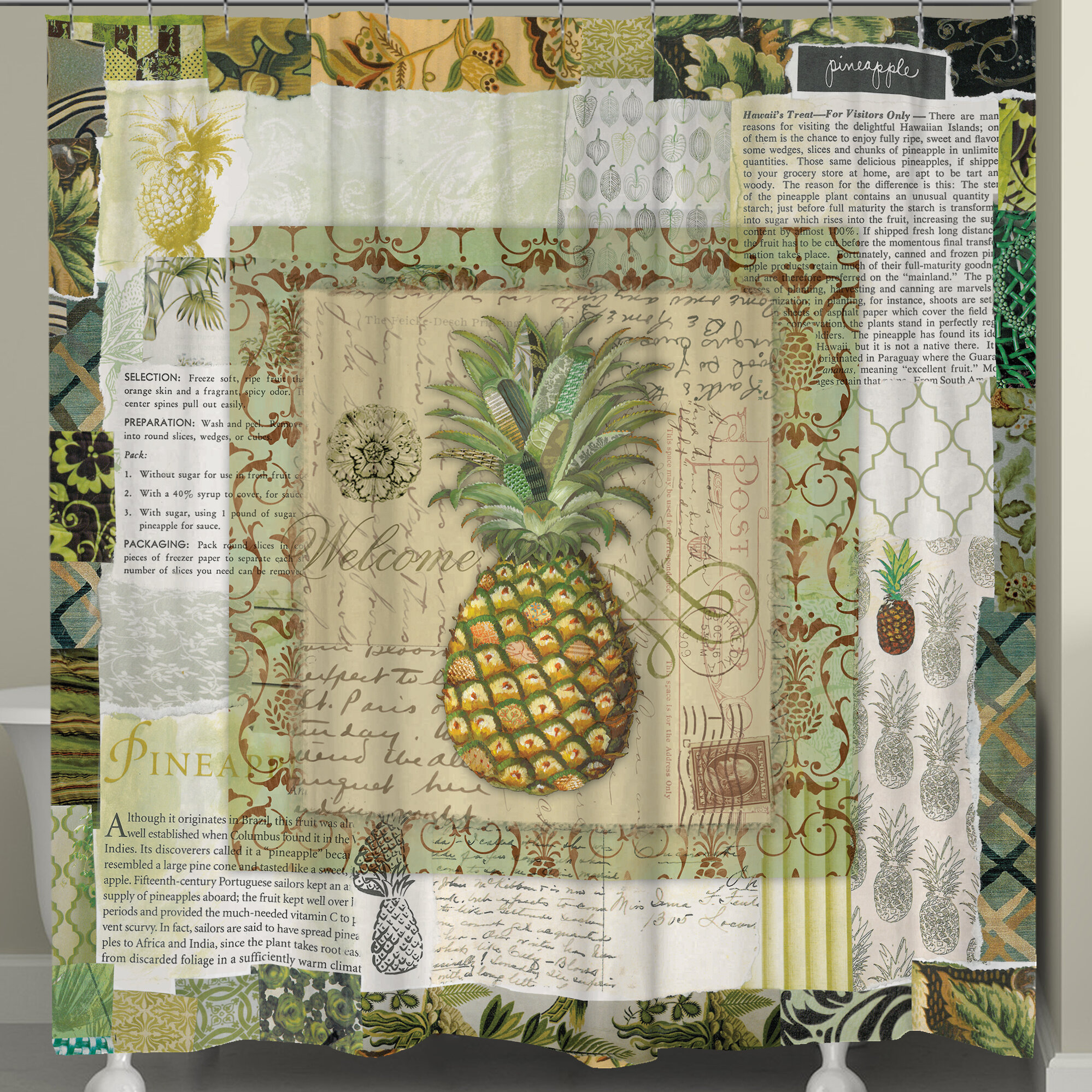 Lauralhome Pineapple Scrapbook Single Shower Curtain Wayfair