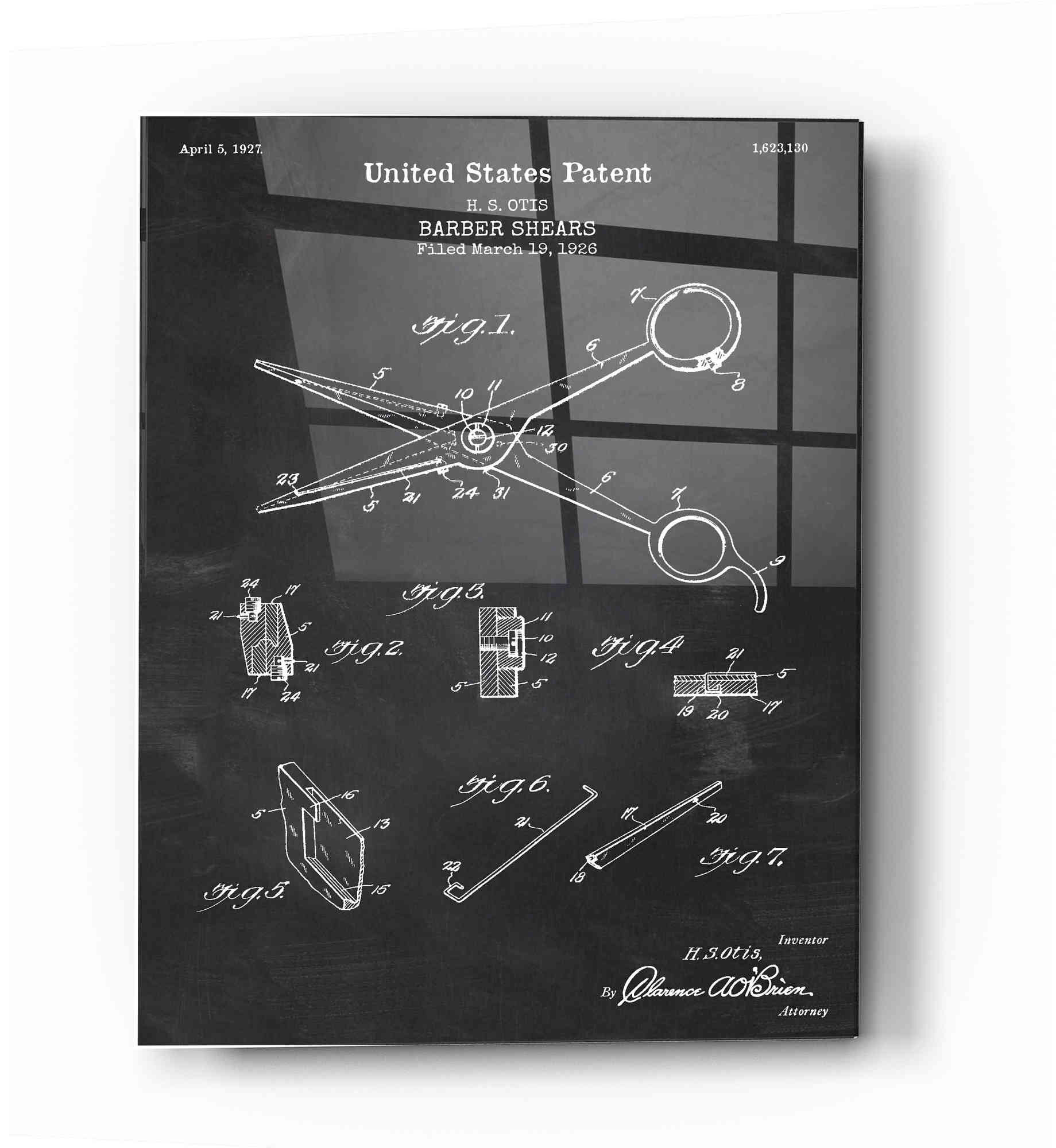 17 Stories Barber Shears Blueprint Patent Chalkboard - Graphic Art on ...