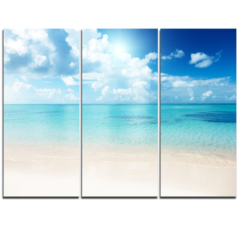 Highland Dunes Sand Of Beach In Blue Caribbean Sea 3 Piece Graphic Art On Wrapped Canvas Set Wayfair
