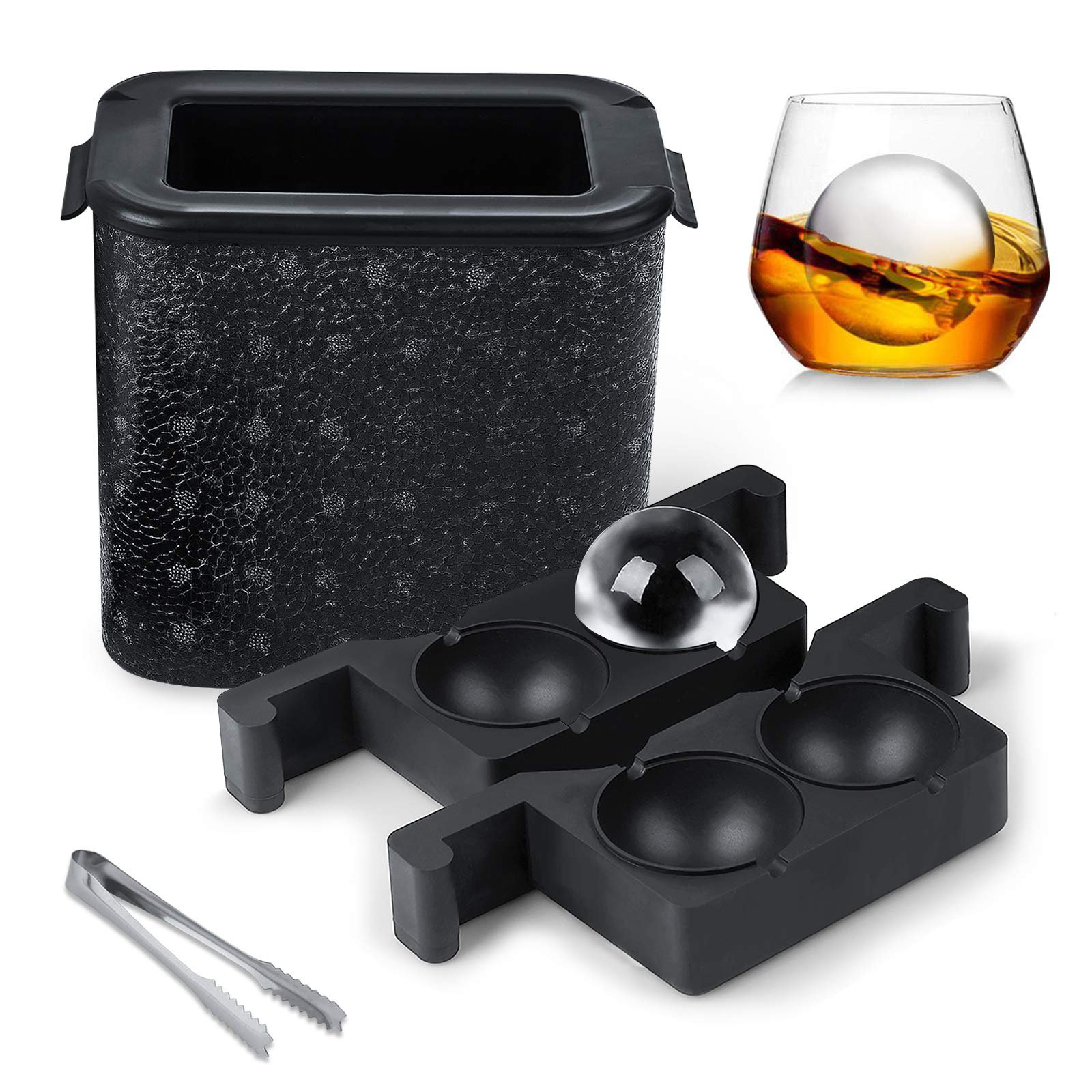Ice Cube Tray, Crystal-Clear Ice Ball Maker For 2 Large Sphere Ice Balls, Ice Cube Mould With Tong For Cocktails, Whiskey, Brandy, Drinks, Melt Slowly ...