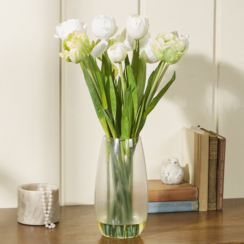 Nearly Natural Tulip with Vase Silk Floral Arrangements & Reviews | Wayfair