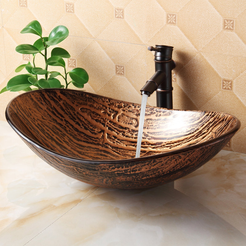 Elite Hot Melted Tree Bark Boat Glass Oval Vessel Bathroom Sink Reviews Wayfair