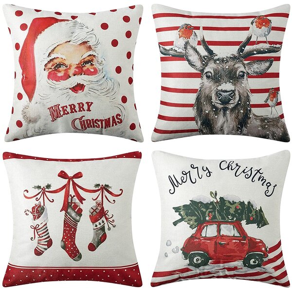 Christmas Pillow Covers 18 18 Inch Set of 4 Farmhouse Black and Red Buff Pillow