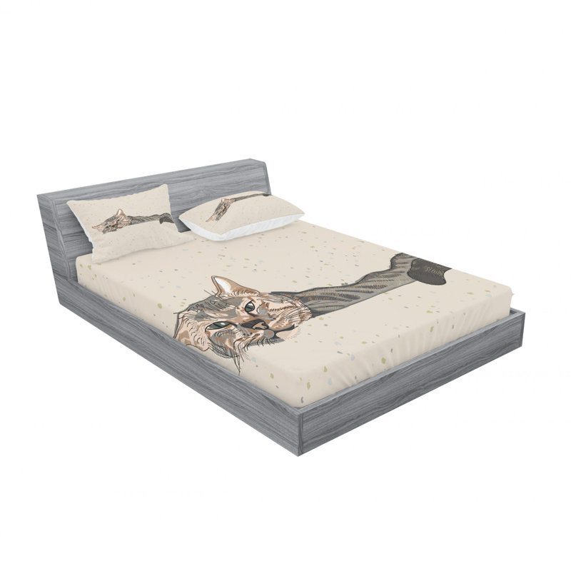 East Urban Home Lazy Sleepy Cat In Earth Tones Furry Mascot Indoor Pet Illustration Sheet Set Wayfair