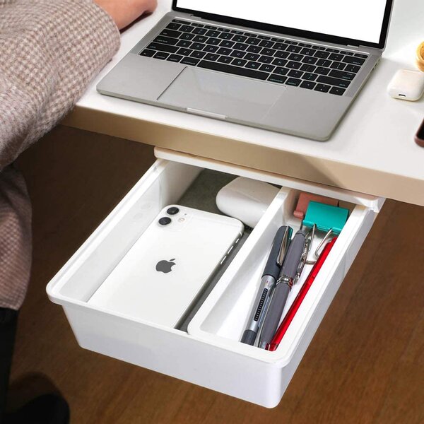 Creative Under Desk Storage Rack Adhesive Slider Tray Organizer Shelf White
