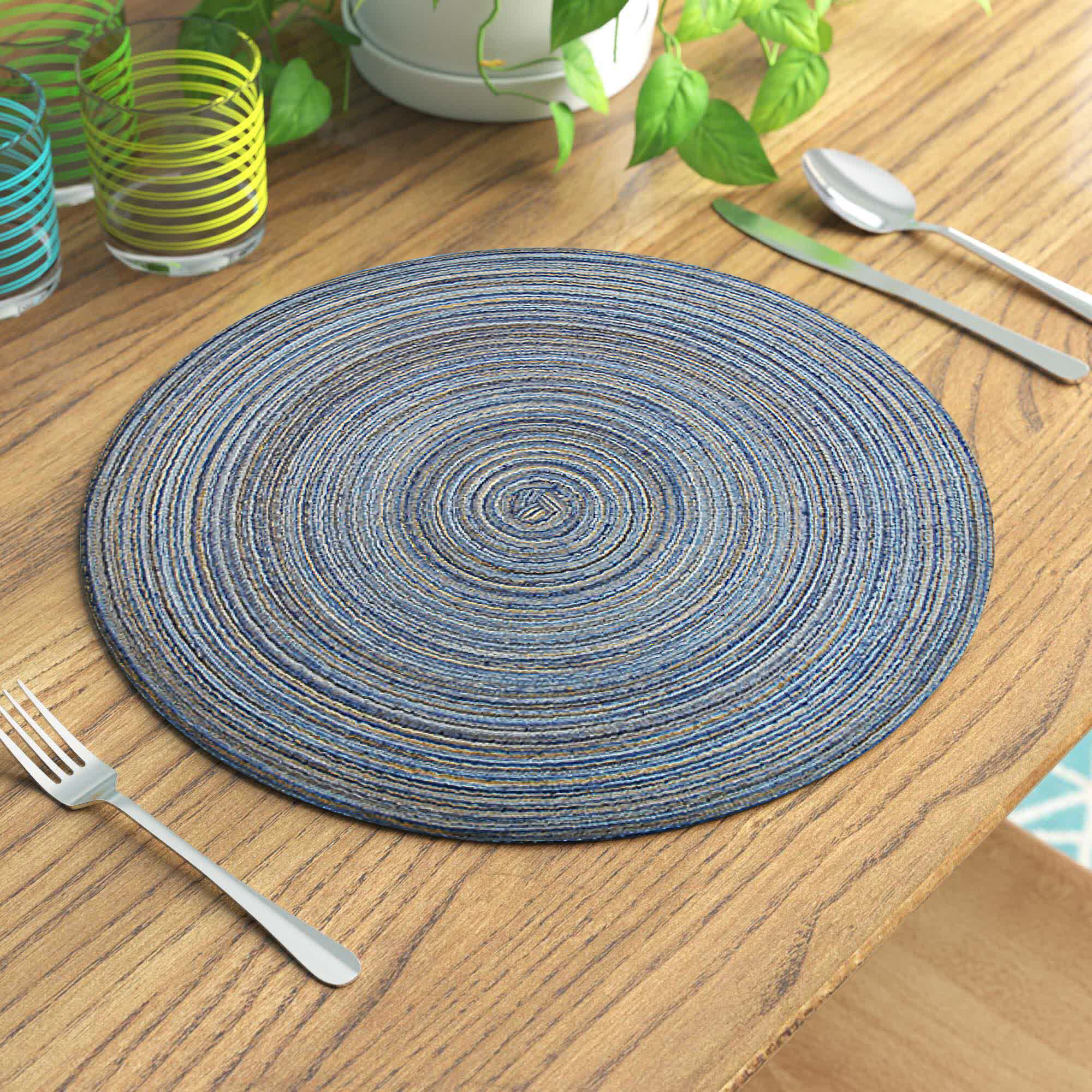 Placemats round for Gathering Thanksgiving Twisted Yarn Jute Placemats for dining Table Natural Pack of 1 measure 13 inches Occasional decoration and Family Parties Celebrations. 
