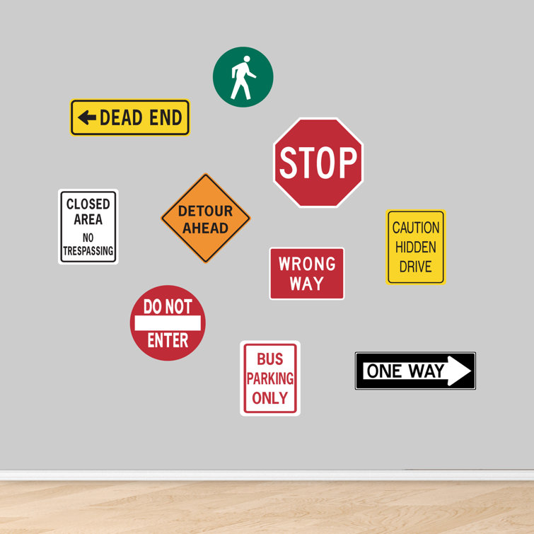 Road Signs Printed 10 Piece Wall Decal Set