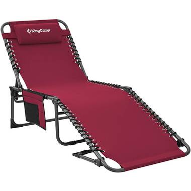 Portable Reclining Chaise Lounge Bed Chair Pool Patio Camping Cot with Headrest 