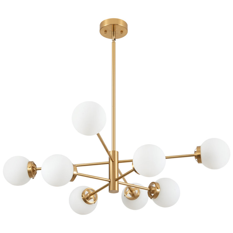 Surjit 8 - Light Sputnik Modern Linear Chandelier With Milky White Glass Shade