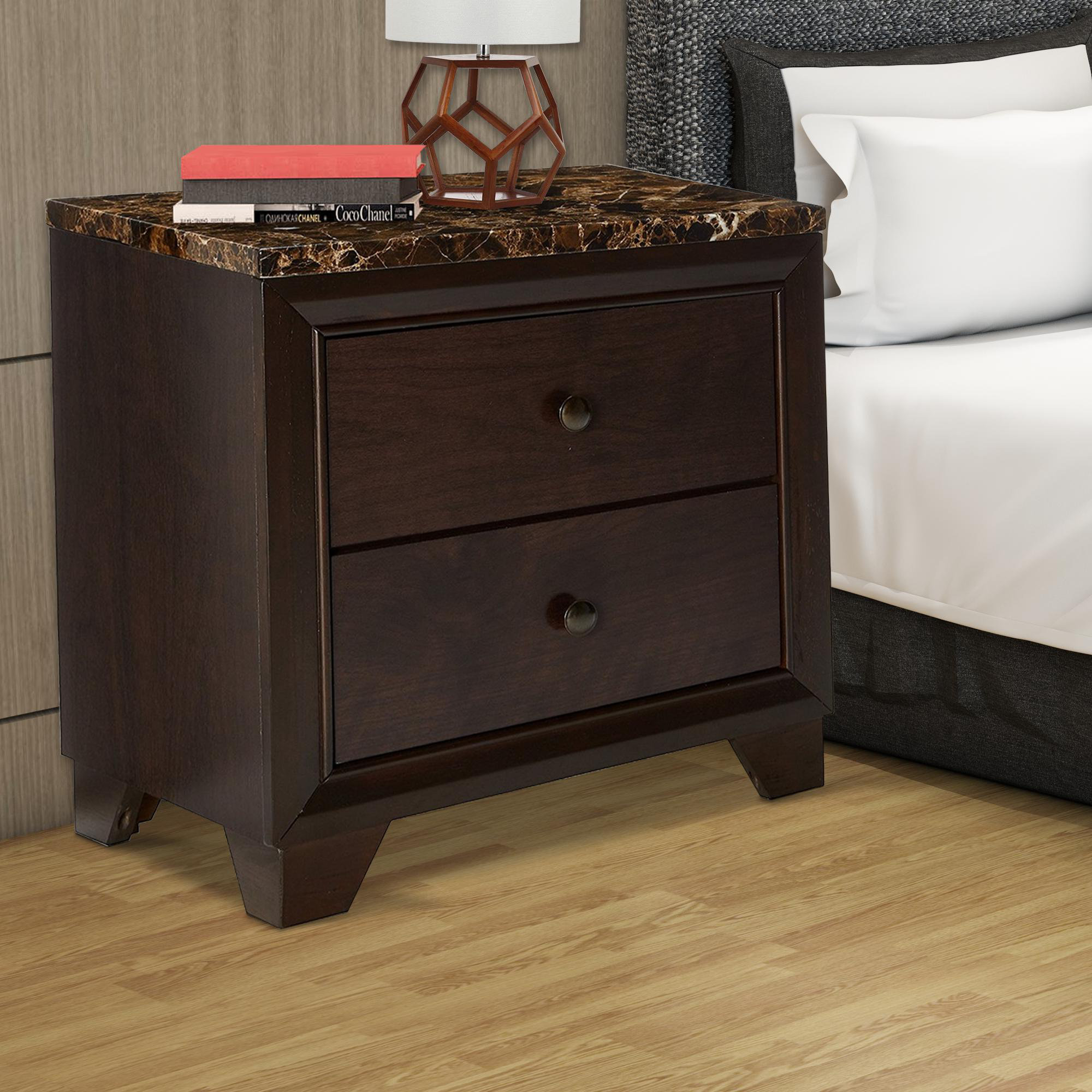 Red Barrel Studio Hawkesbury Faux Marble Top Wooden 2 Drawer Hawkesbury Faux Marble Top Wooden