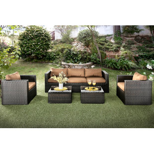 Go to store & view more images Alden 5 Piece Rattan Sofa Set with Cushions by Hokku Designs