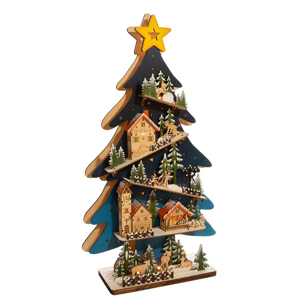 Kurt Adler Light up Wooden Christmas Tree with Village Scene Wayfair