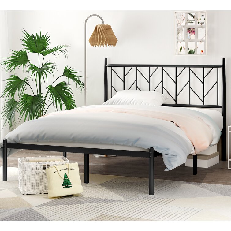 Contemporary Queen Size Metal Bed Frame Platform Headboard Bedroom Furniture