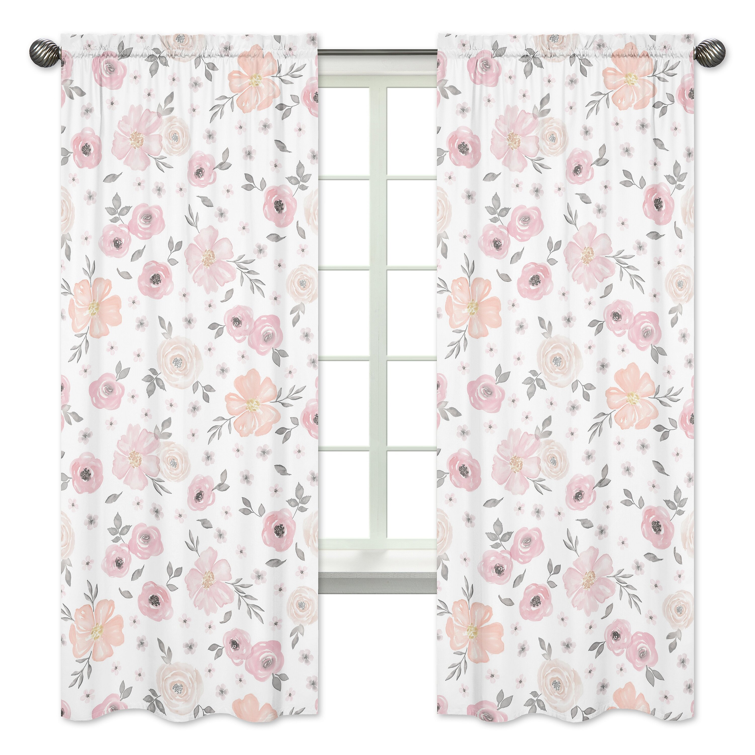 Sweet Jojo Designs Watercolor Floral Semi Sheer Rod Pocket Curtain Panels Reviews Wayfair