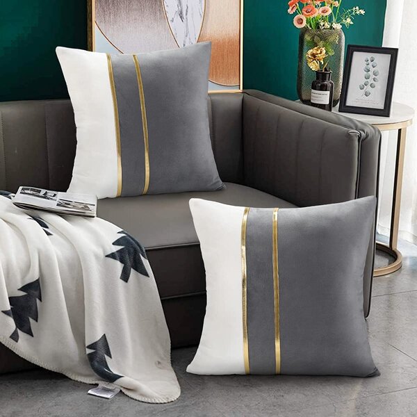 Grey Herringbone Cushion Covers Or Complete Cushions 22" 24" Set Of 2 Brand New