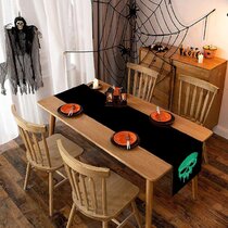 Aflyko Halloween Table Runner Ghost Orange Spider Web Fun Spooky Party Holiday Kitchen Dining Table Setting Winter Traditional Day of The Dead Home Decor 13 × 90