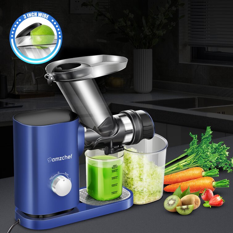 Juicer Machines AMZCHEF Cold Press Slow Juicer Slow Masticating Juicer Vegetables&Fruits Extractor 3'' Large Feed Chute Non-porous Filter Easy Clean ≤58dB 2 Speeds Jug Brush BPA-Free 