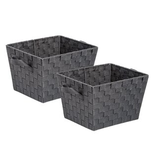 Grey Set of 3 Resin Woven Storage Shallow Baskets with Insert Handles 